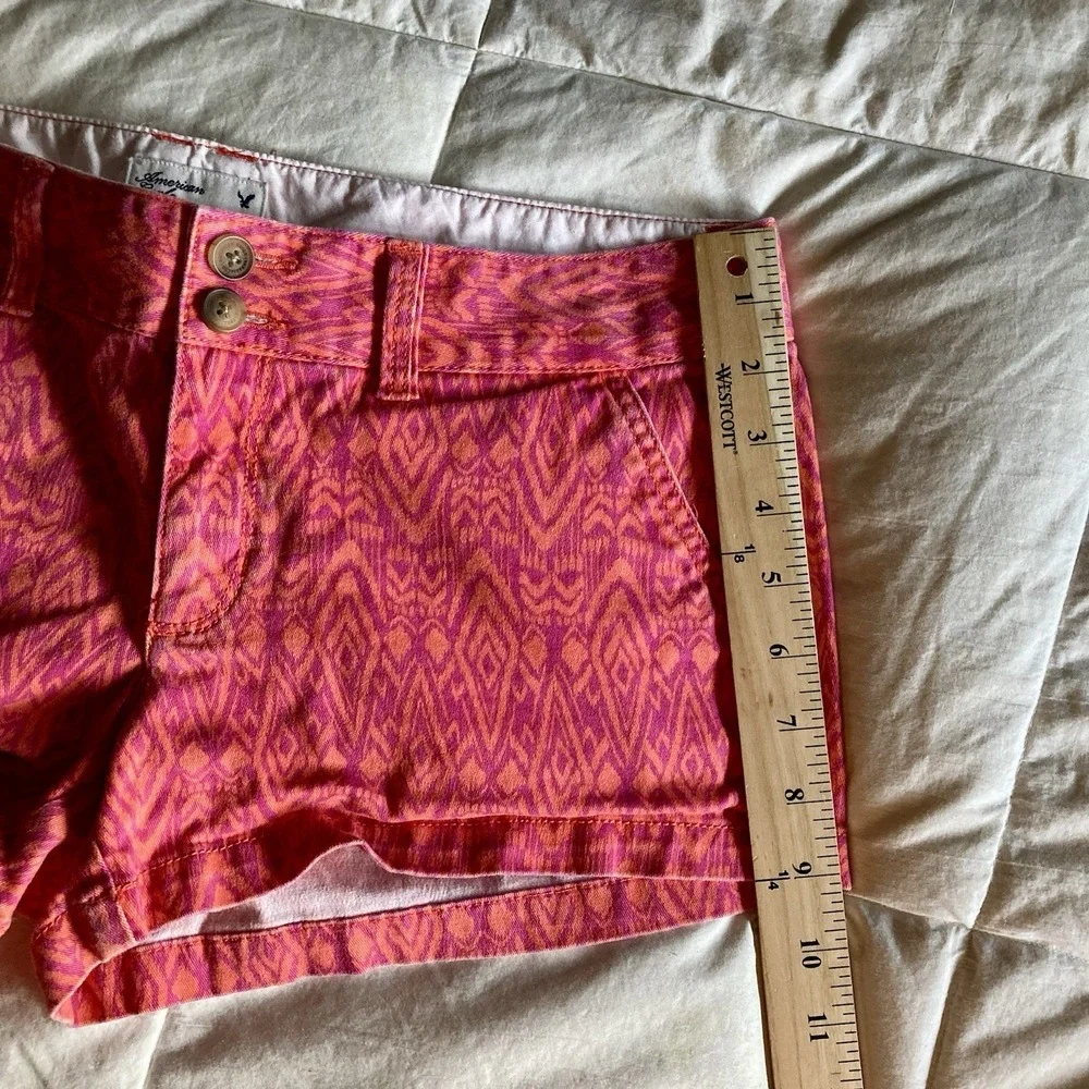 American Eagle Super Low Shortie Shorts Women's 8 Aztec Pink Orange Flap Pocket